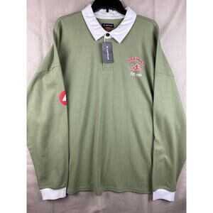 NWT Mens Airwalk Rugby Polo Shirt sz XXL Long Sleeve Green 2XL Retro Skater 90s
